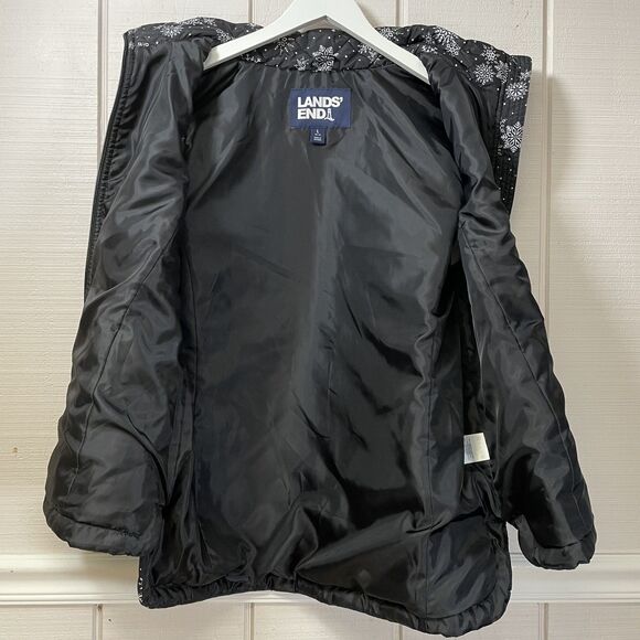 Land's End Women's Quilted Puffer Vest Black with White Snowflakes Large - Picture 5 of 9
